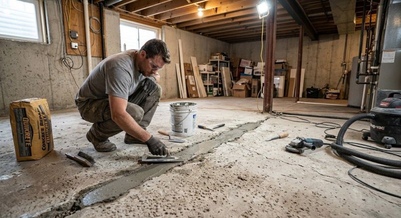 Cracked Basement Floor Repair in Wright County, MN