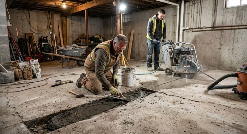 Cracked Basement Floor Repair in Wright County, MN